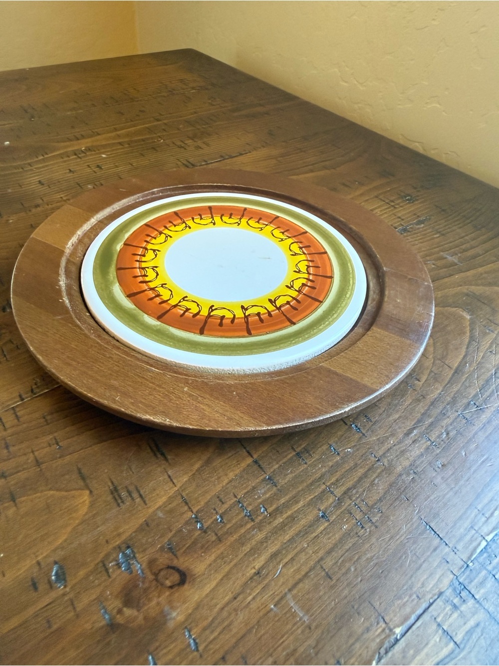 Vintage Dolphin Wood and Ceramic Trivet 70s Retro Hot Plate Kitchen Decor